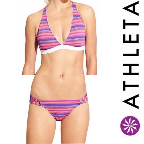 Athleta | "Beach Jazz" Tulum T-back Bikini Top and Loop Bottoms | Size Large - Picture 1 of 9